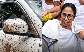 মমতার গাড়িতে পাথর-কাদা-জুতা, কাঁচরাপাড়ায় তুমুল বিক্ষোভ